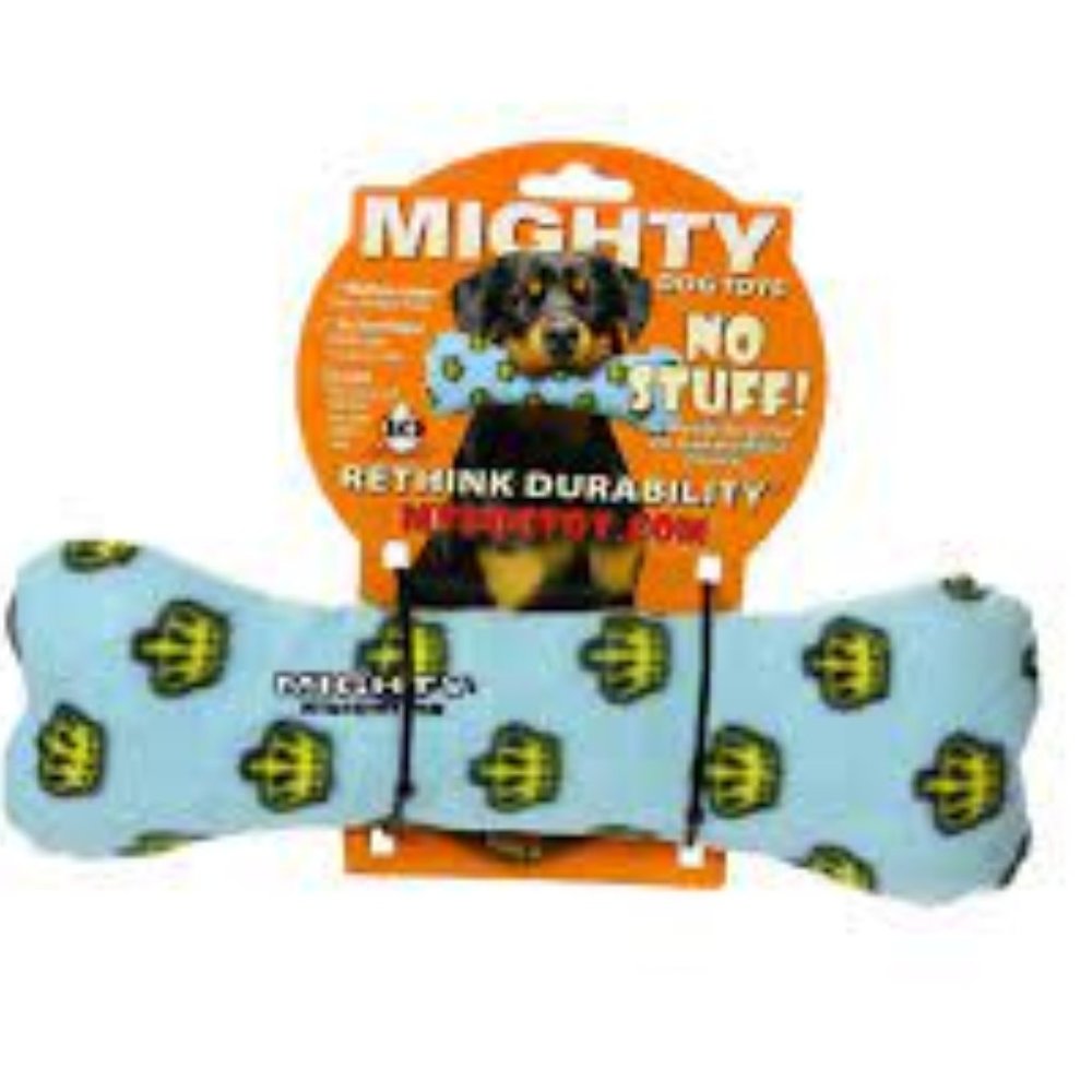 MIGHTY- No Stuff Bone-Blue– Squeaky Plastic Core. 2-in-1 Toy.